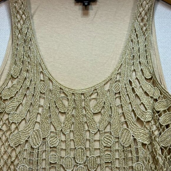 Express Women's Y2K Metallic Crochet Tank Top Sleeveless Stretch Size XS Gold - Picture 5 of 11